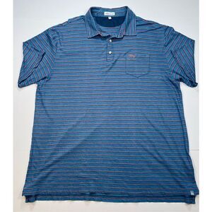 Peter Millar Polo w Pocket 100% Cotton 1896 Embroidered Blue Re Stripe Size XL